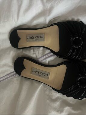 Jimmy Choo Black Leather Knotted Slide Mules
